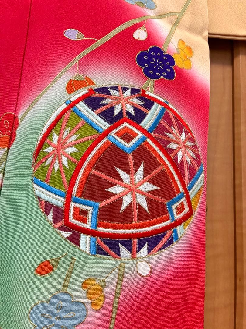 手鞠柄 3歳 女の子 七五三 金彩 刺繍 正絹 お祝い 祝い着 着物