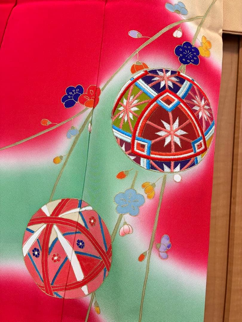 手鞠柄 3歳 女の子 七五三 金彩 刺繍 正絹 お祝い 祝い着 着物