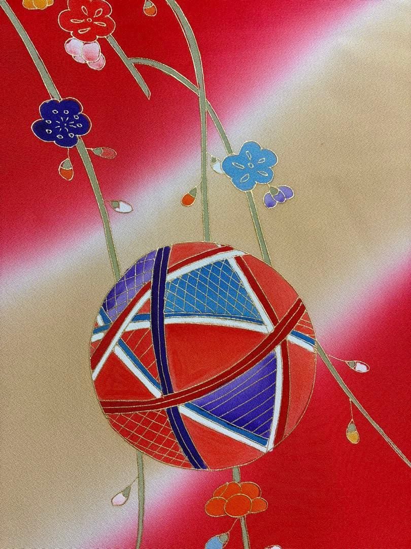 手鞠柄 3歳 女の子 七五三 金彩 刺繍 正絹 お祝い 祝い着 着物