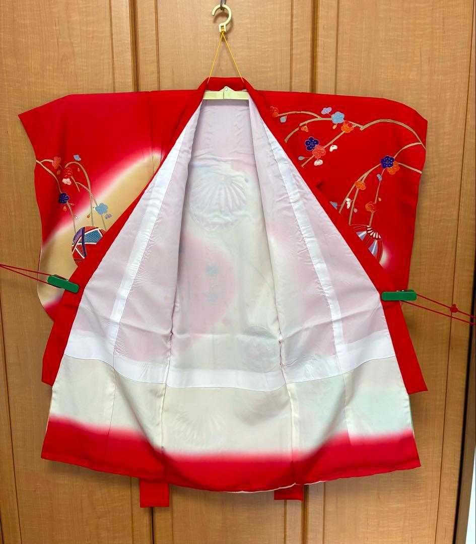 手鞠柄 3歳 女の子 七五三 金彩 刺繍 正絹 お祝い 祝い着 着物