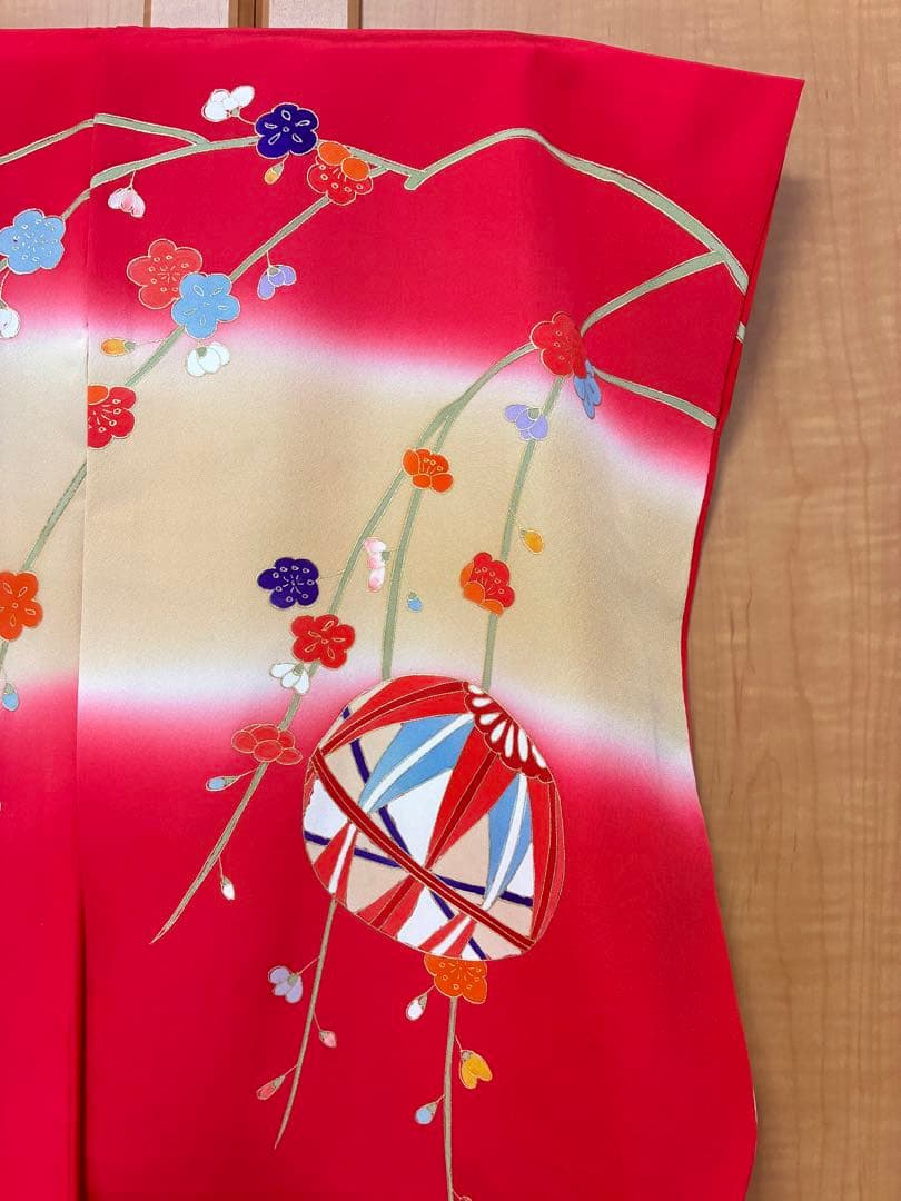 手鞠柄 3歳 女の子 七五三 金彩 刺繍 正絹 お祝い 祝い着 着物