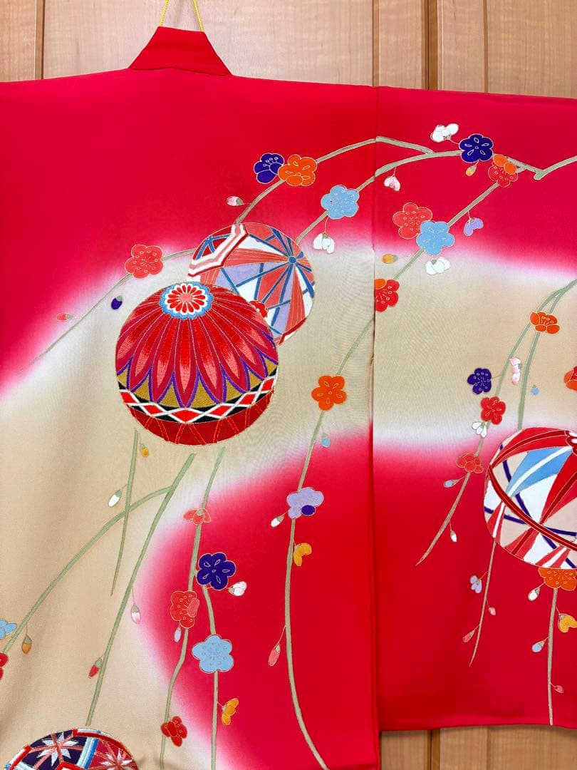 手鞠柄 3歳 女の子 七五三 金彩 刺繍 正絹 お祝い 祝い着 着物