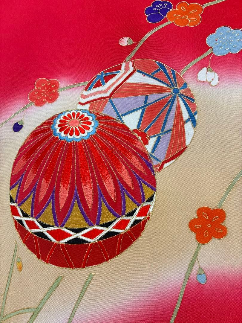 手鞠柄 3歳 女の子 七五三 金彩 刺繍 正絹 お祝い 祝い着 着物