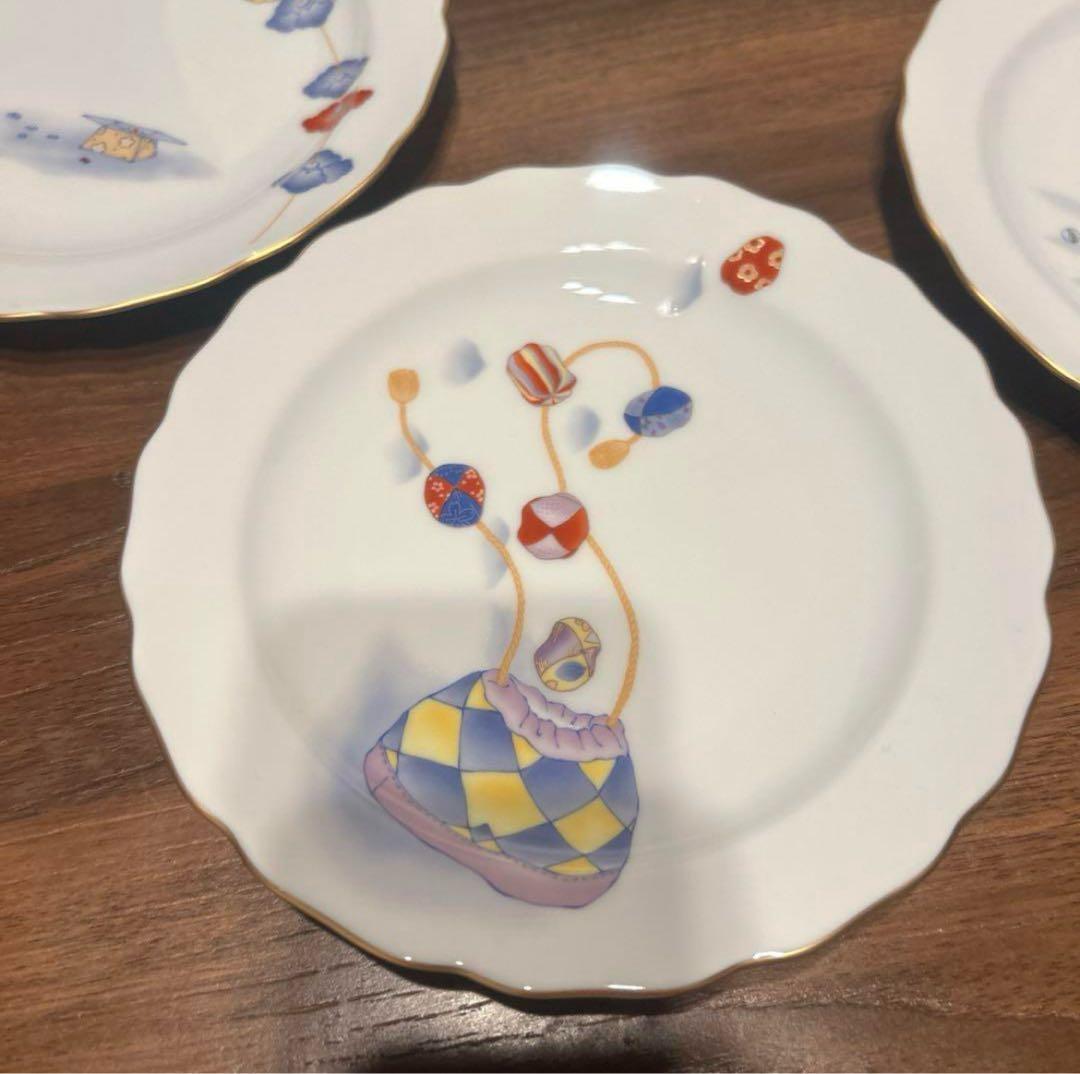 香蘭社 こどもあそび 金彩 絵変り 中皿 5枚 未使用品 木箱付