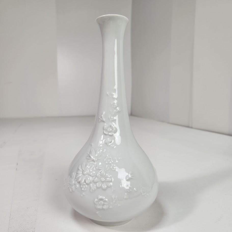 マイセン 白磁 花瓶 フラワーレリーフ ドイツ製 希少品