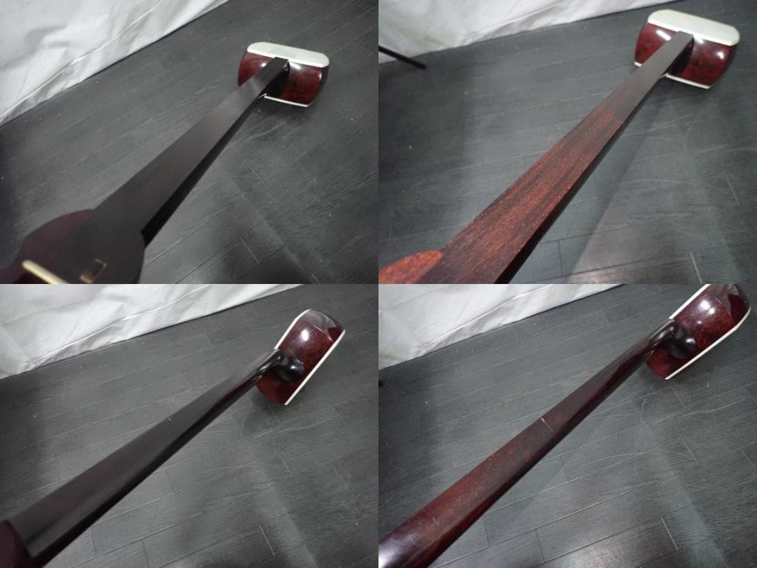 三味線　民謡　紅木　2段溝　裏面皮破れ