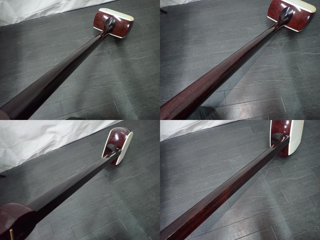 三味線　民謡　紅木　2段溝　裏面皮破れ