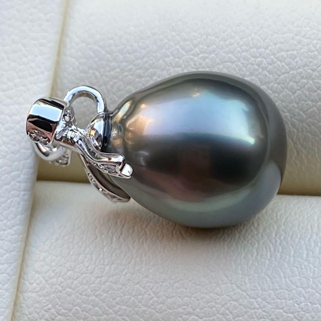 本真珠　南洋黒蝶真珠ネックレストップ　14.3*12.1mmグリーンPT809