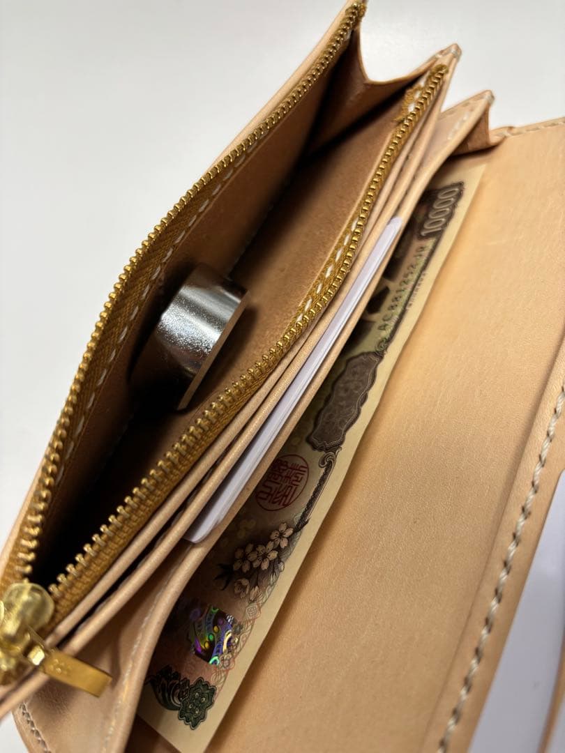 長財布　ウォレット　ヌメ革　レザーカービング　レザークラフト