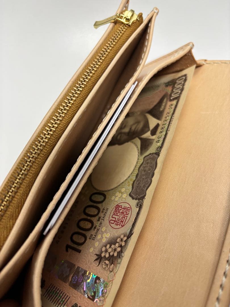 長財布　ウォレット　ヌメ革　レザーカービング　レザークラフト