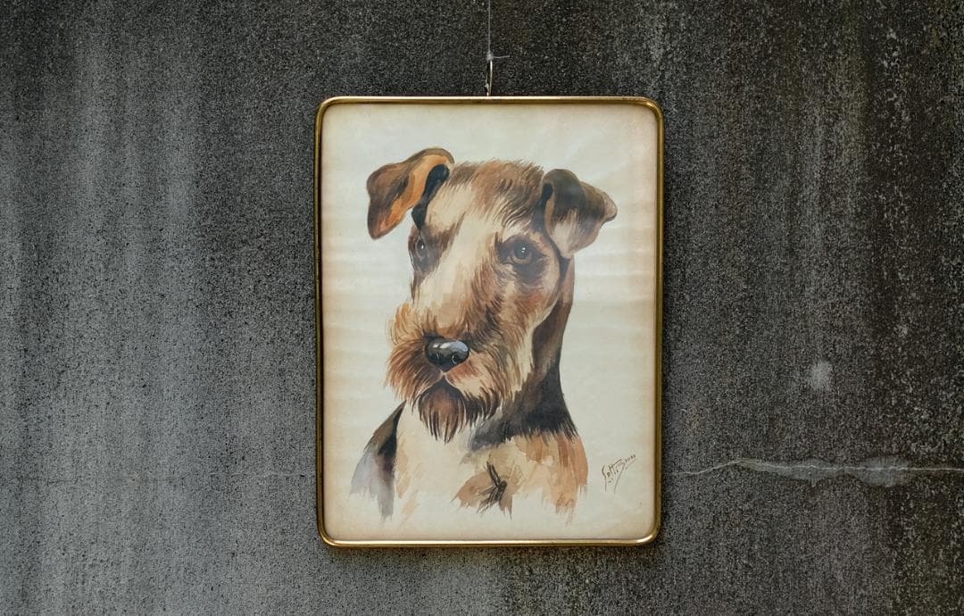 vintage ヨーロッパ輸入手描き犬装飾画