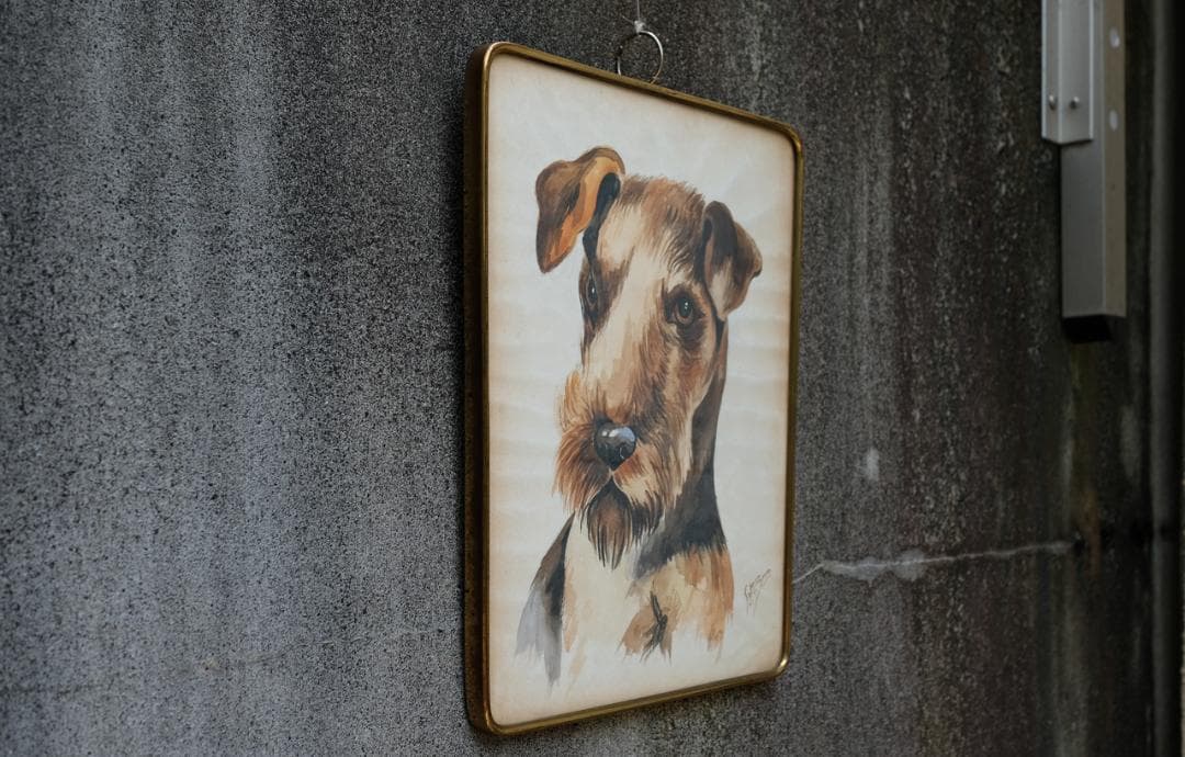 vintage ヨーロッパ輸入手描き犬装飾画