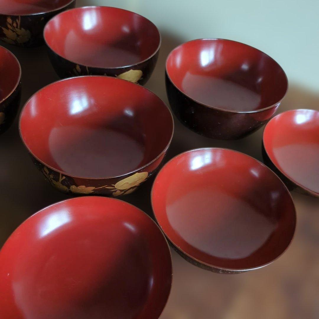 骨董　お椀　蓋付き　木製　漆器　蒔絵　煮物　雑煮　椀　5つ〜