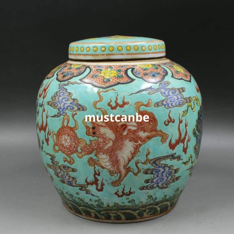 清康熙緑地パステル彩キリン紋壺 景徳鎮 装飾品 現代工芸品 美術品 置物