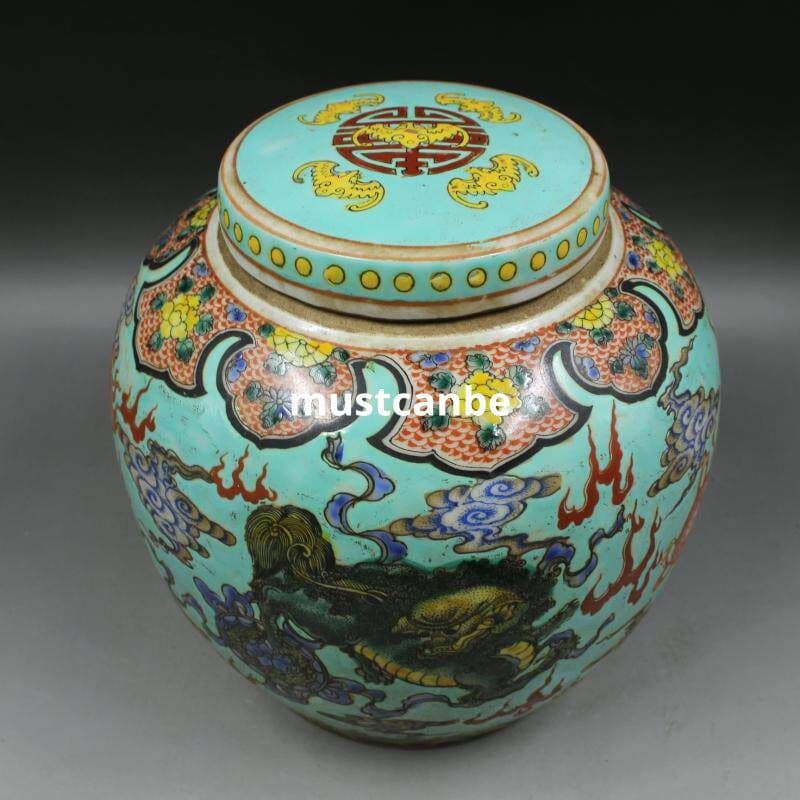 清康熙緑地パステル彩キリン紋壺 景徳鎮 装飾品 現代工芸品 美術品 置物