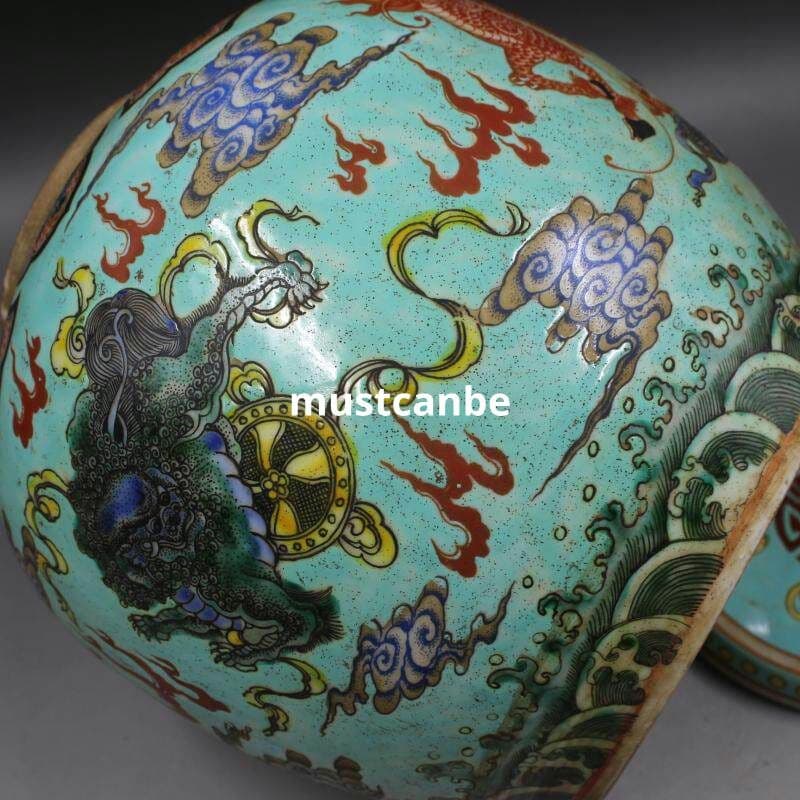 清康熙緑地パステル彩キリン紋壺 景徳鎮 装飾品 現代工芸品 美術品 置物