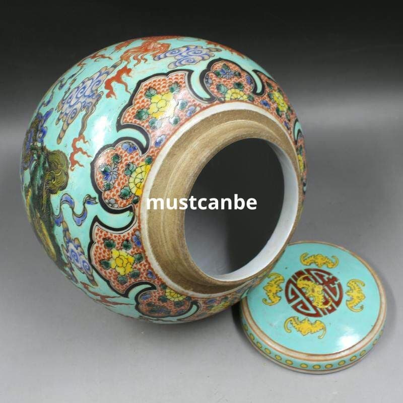 清康熙緑地パステル彩キリン紋壺 景徳鎮 装飾品 現代工芸品 美術品 置物