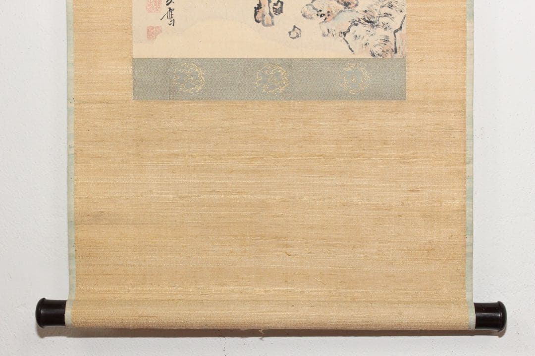 No5095 掛軸　在銘　藝文　山水図　紙本着色　合箱　中国画　古美術　送料無料