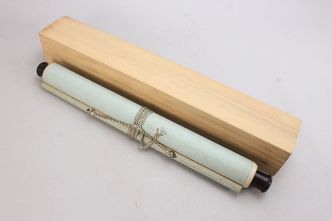 No5095 掛軸　在銘　藝文　山水図　紙本着色　合箱　中国画　古美術　送料無料