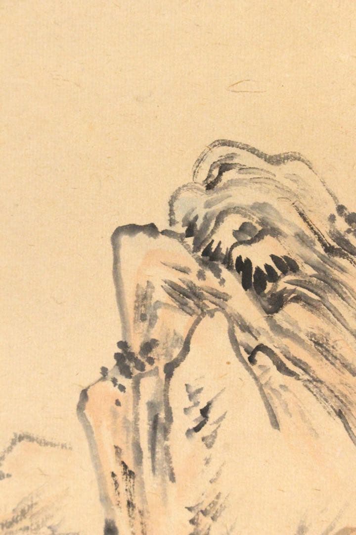 No5095 掛軸　在銘　藝文　山水図　紙本着色　合箱　中国画　古美術　送料無料