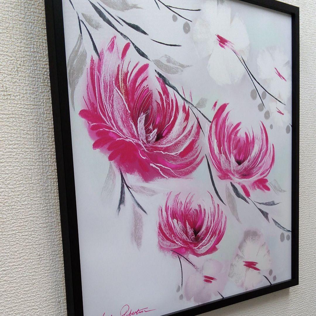 ポスター　タテ　特寸法　赤い花　額装仕上げ品