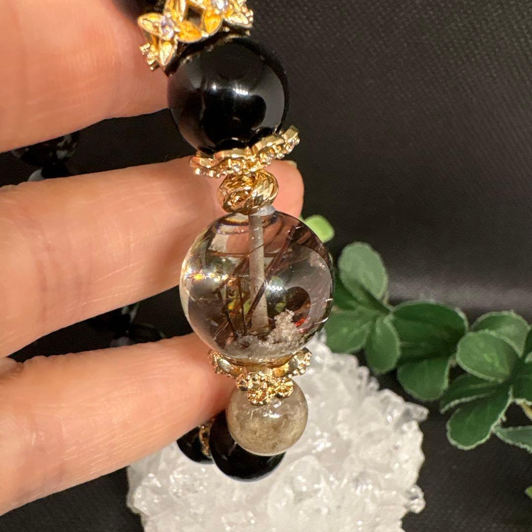 ガーデンレッドルチルクォーツ　ホワイトガーデン　オニキス　ブレスレット