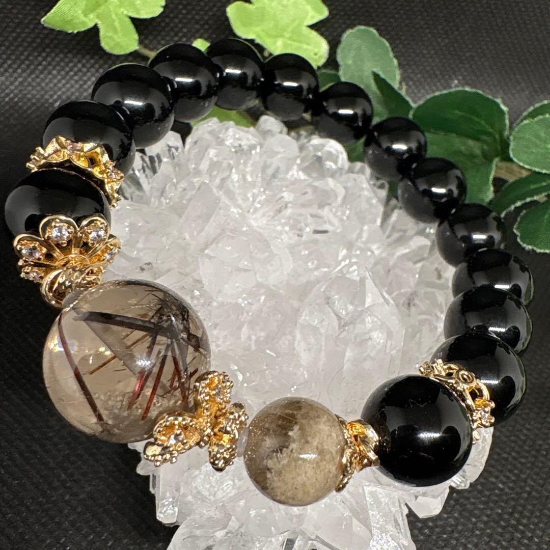 ガーデンレッドルチルクォーツ　ホワイトガーデン　オニキス　ブレスレット