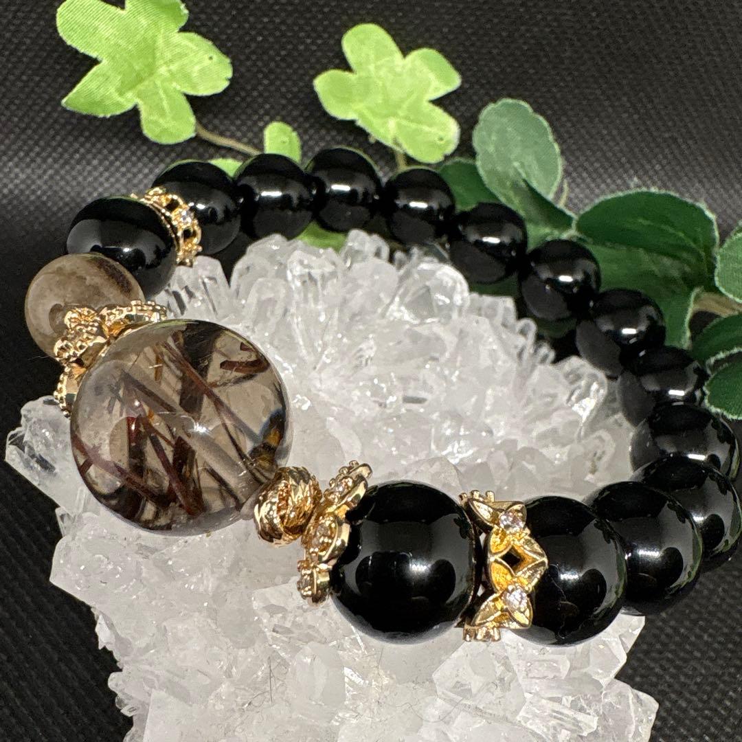 ガーデンレッドルチルクォーツ　ホワイトガーデン　オニキス　ブレスレット