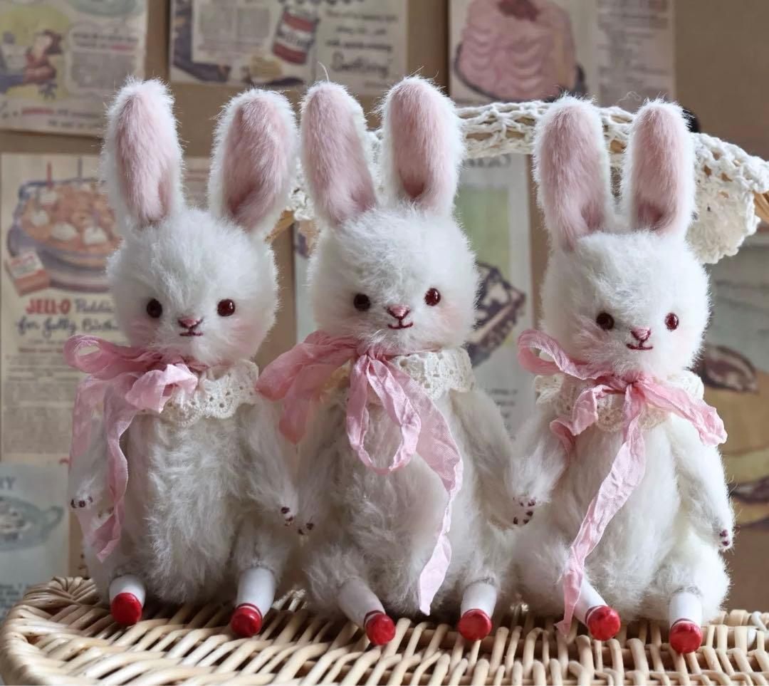 チューリップと仔兎うさぎ ぬいぐるみ アーティストベア 海外作家 ハンドメイド