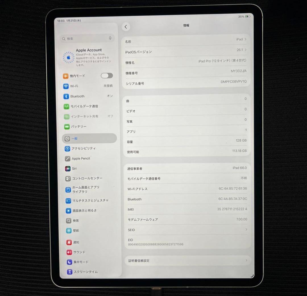 iPad Pro 12.9インチ (第４世代) Wi-Fi + Cell