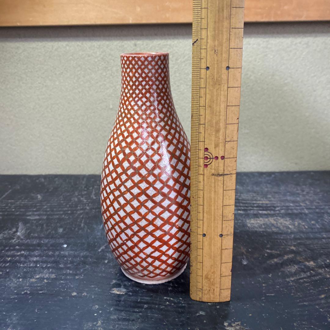 古九谷　赤絵七宝繋徳利　7cm16cm