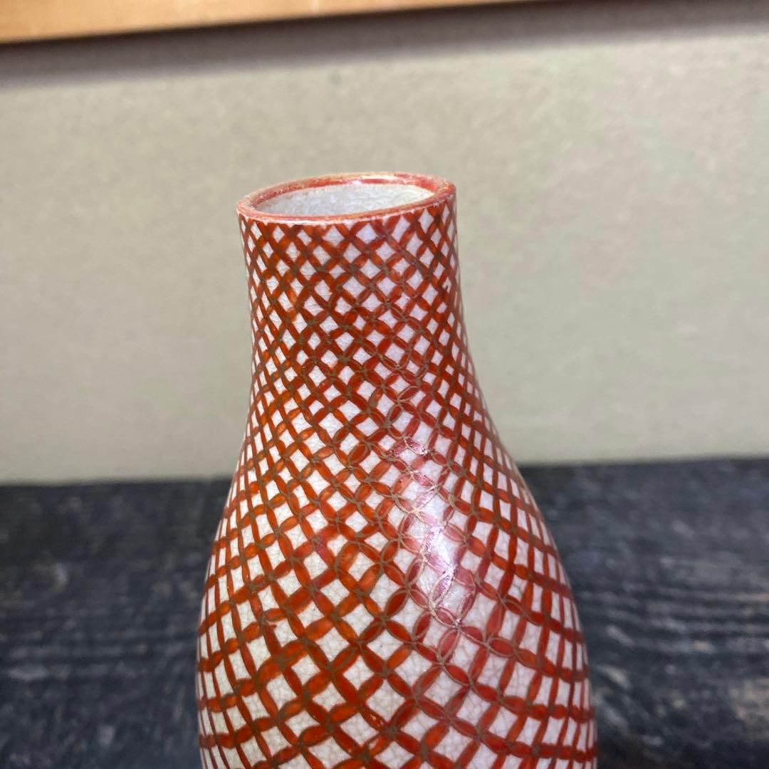 古九谷　赤絵七宝繋徳利　7cm16cm