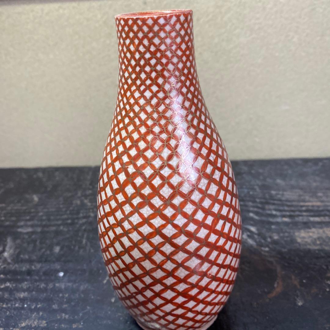 古九谷　赤絵七宝繋徳利　7cm16cm