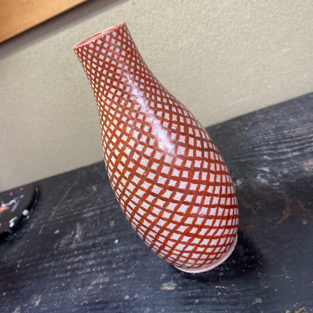 古九谷　赤絵七宝繋徳利　7cm16cm