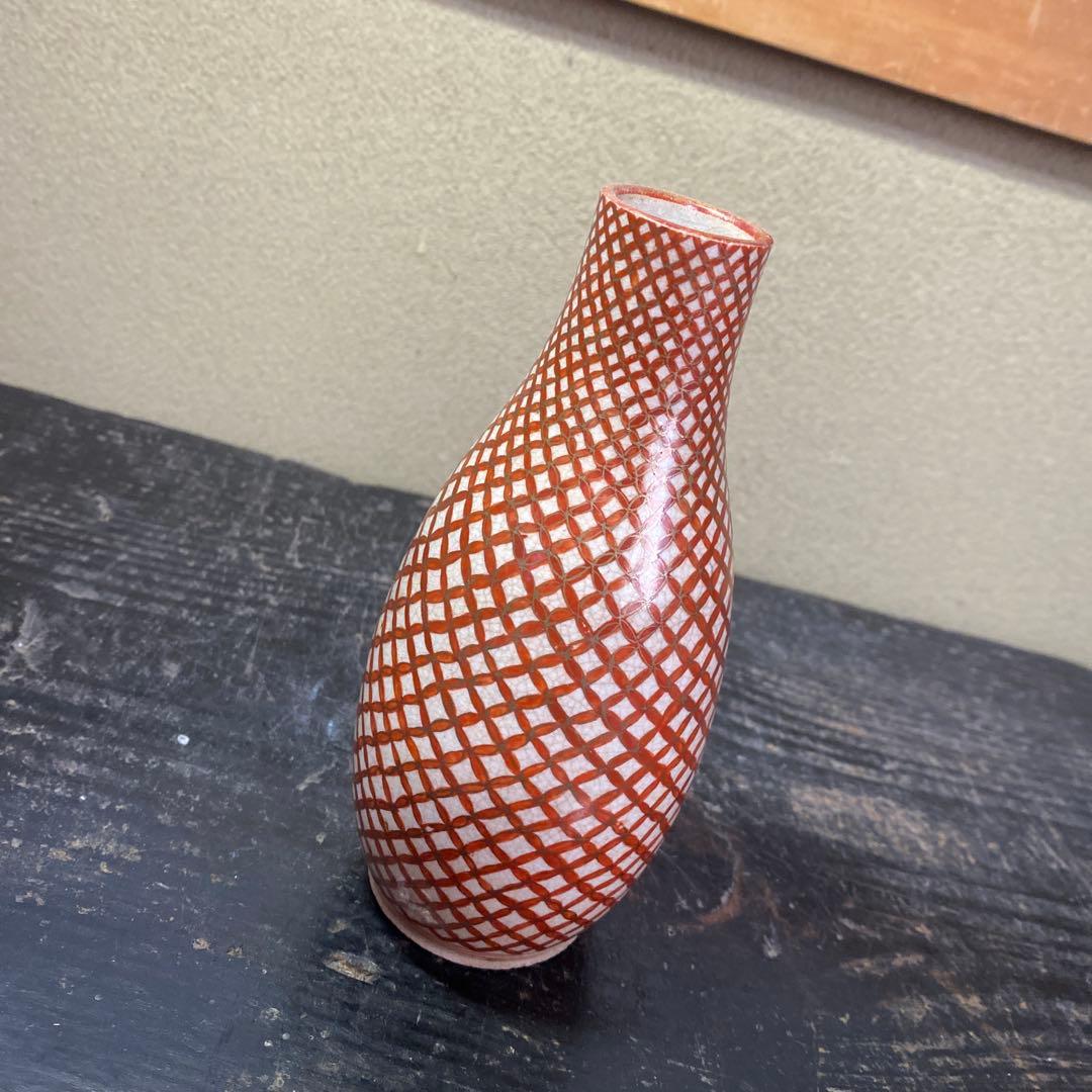 古九谷　赤絵七宝繋徳利　7cm16cm