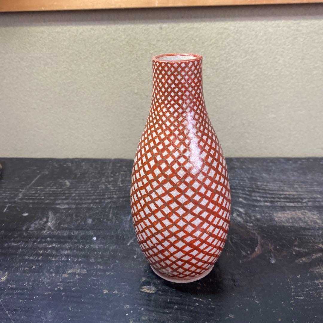 古九谷　赤絵七宝繋徳利　7cm16cm