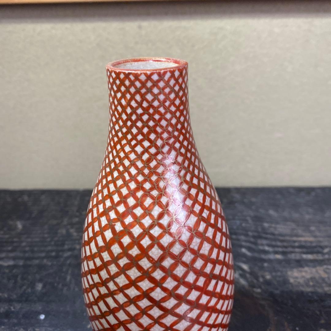 古九谷　赤絵七宝繋徳利　7cm16cm