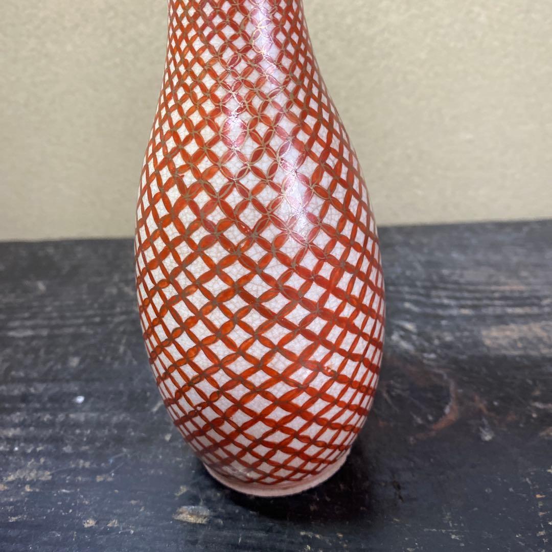 古九谷　赤絵七宝繋徳利　7cm16cm