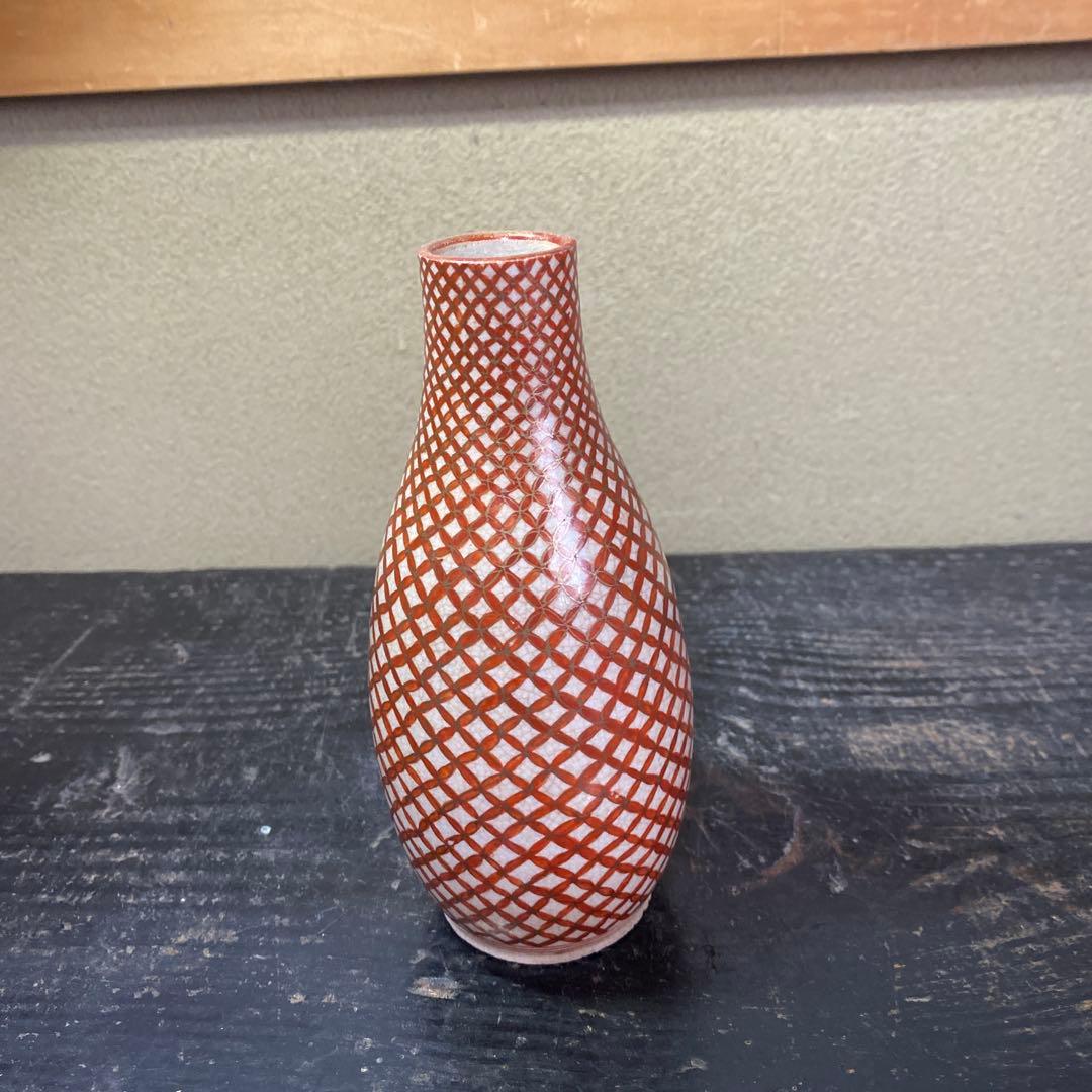 古九谷　赤絵七宝繋徳利　7cm16cm