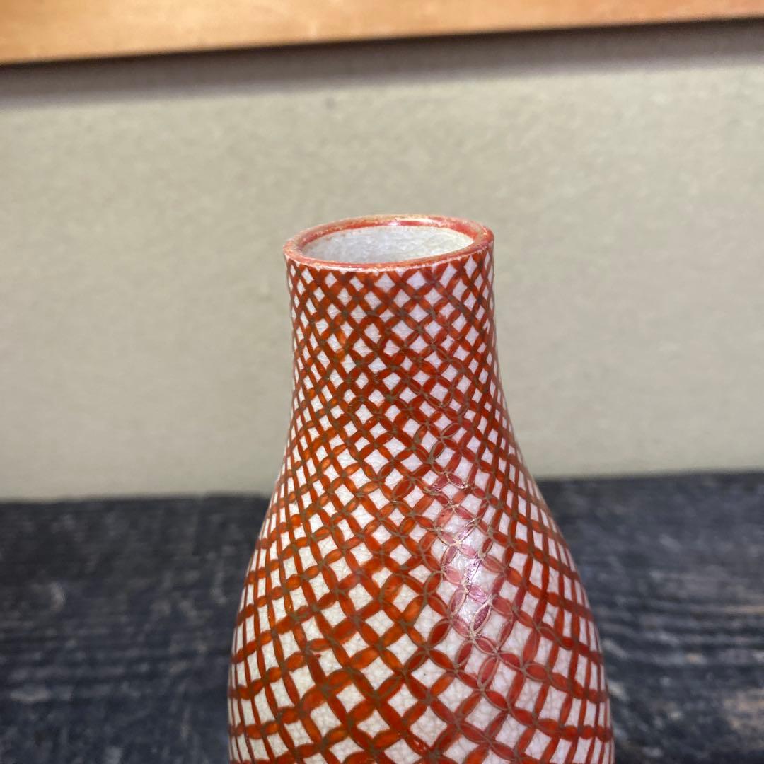 古九谷　赤絵七宝繋徳利　7cm16cm