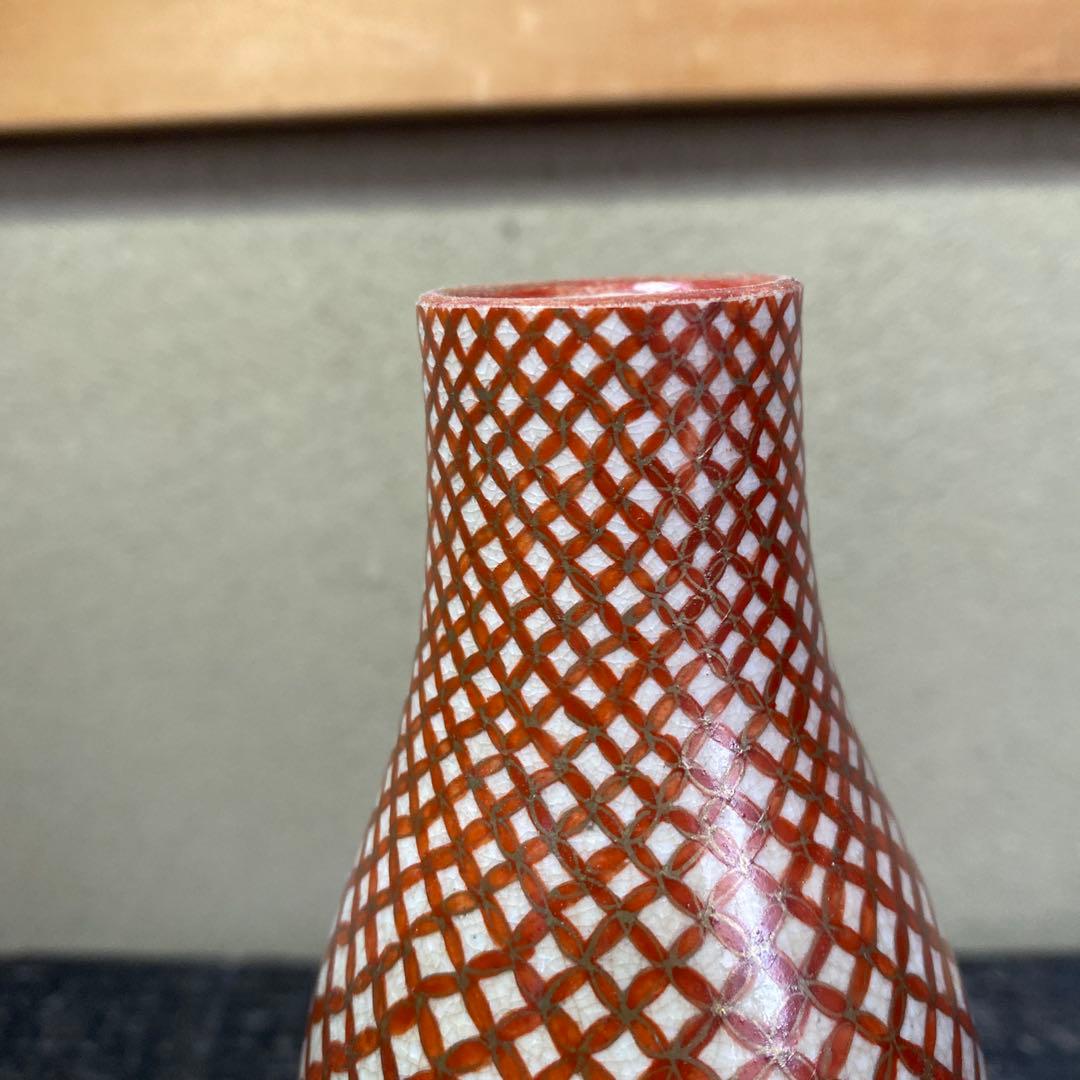 古九谷　赤絵七宝繋徳利　7cm16cm