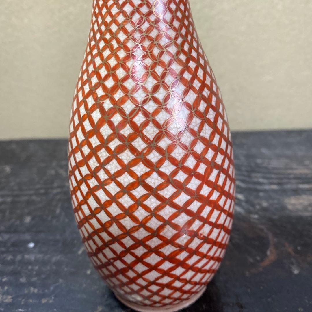 古九谷　赤絵七宝繋徳利　7cm16cm