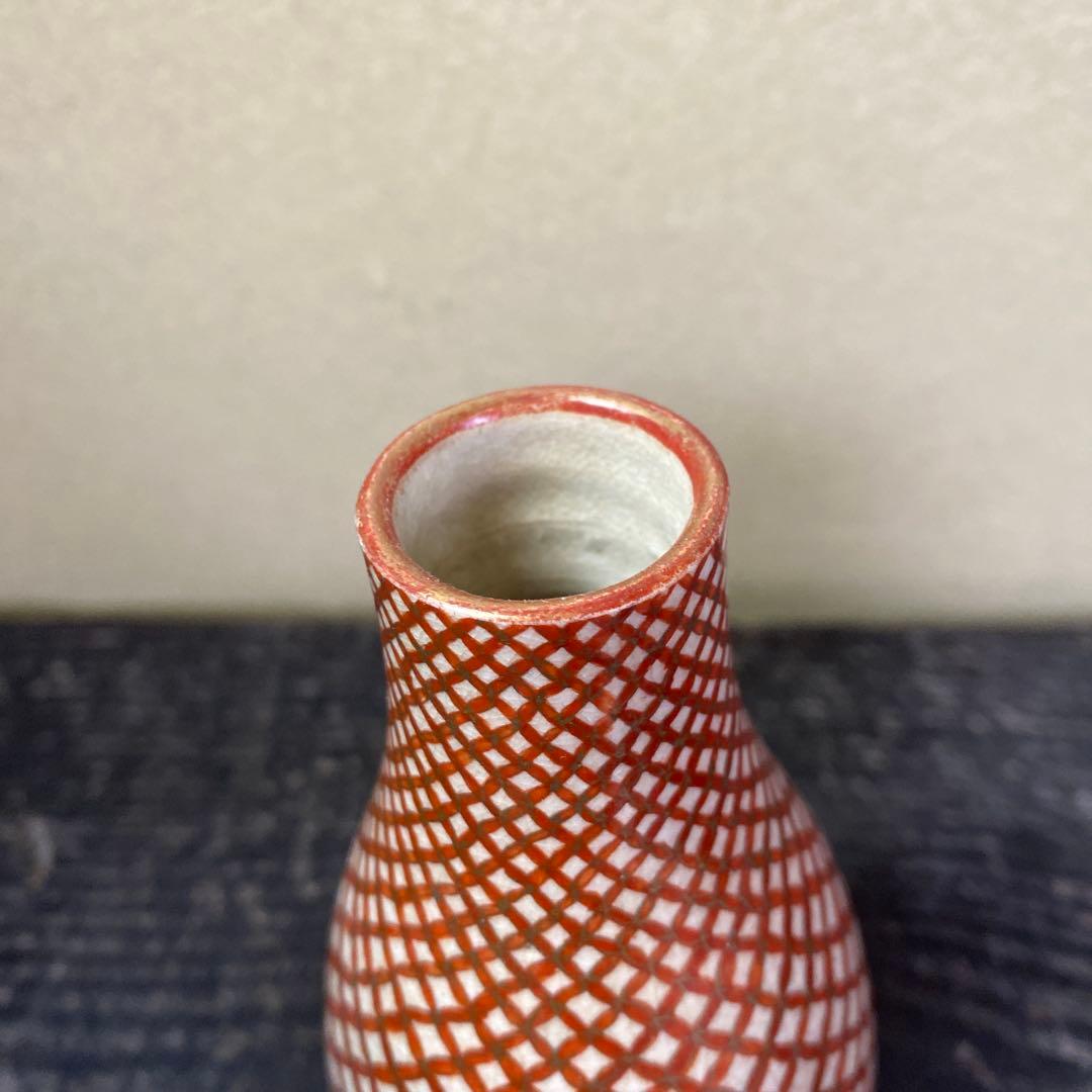 古九谷　赤絵七宝繋徳利　7cm16cm
