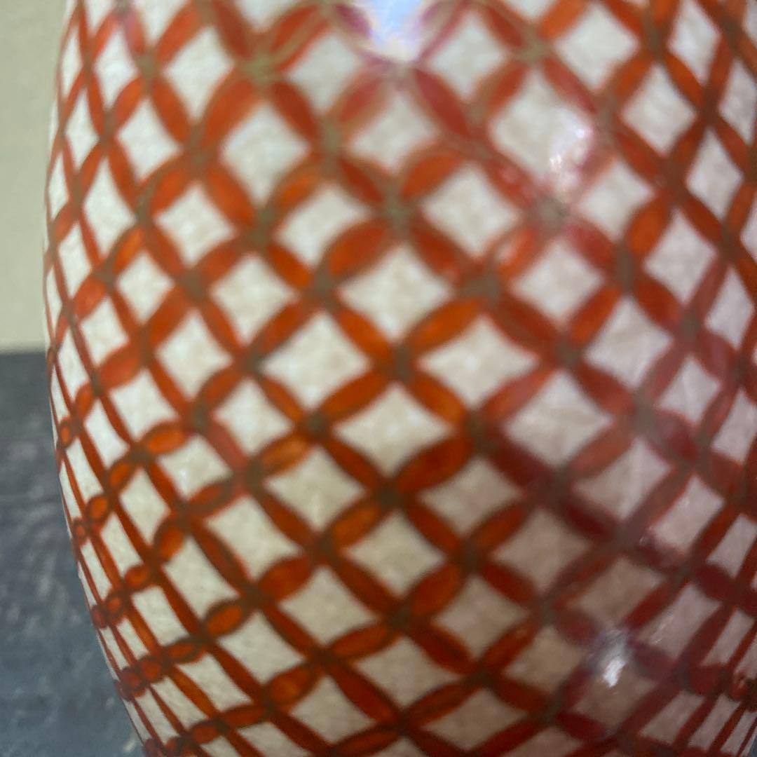 古九谷　赤絵七宝繋徳利　7cm16cm