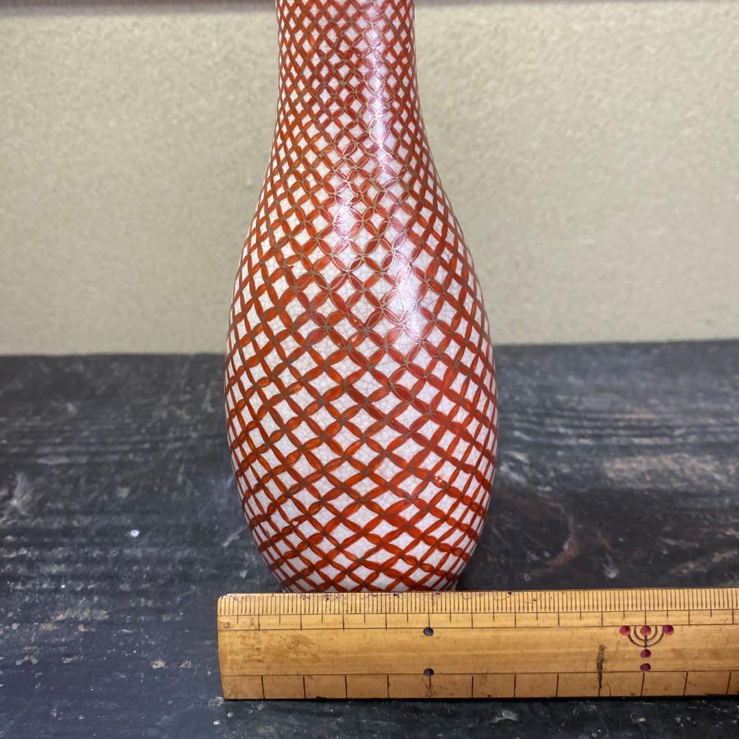 古九谷　赤絵七宝繋徳利　7cm16cm