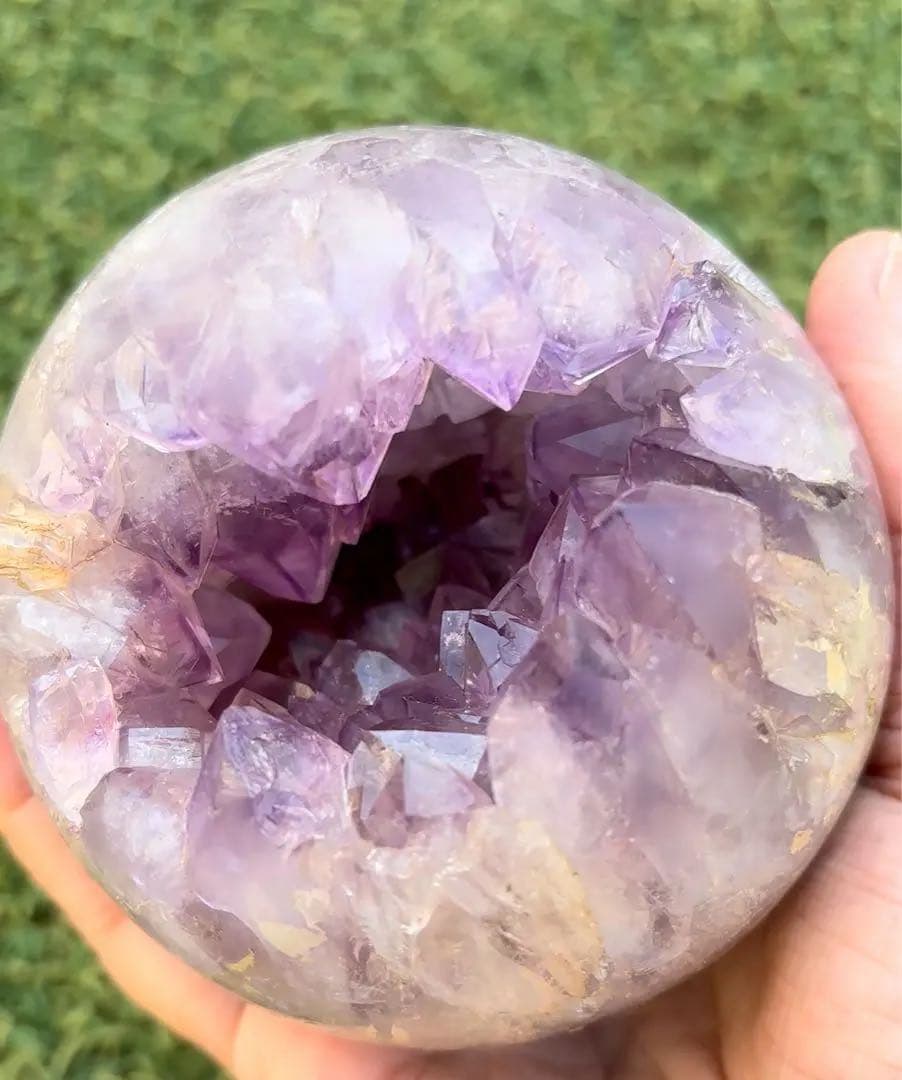 【新品】希少ノーセメント　ブラジル産アメジスト　笑口　スフィア　 原石　 置物