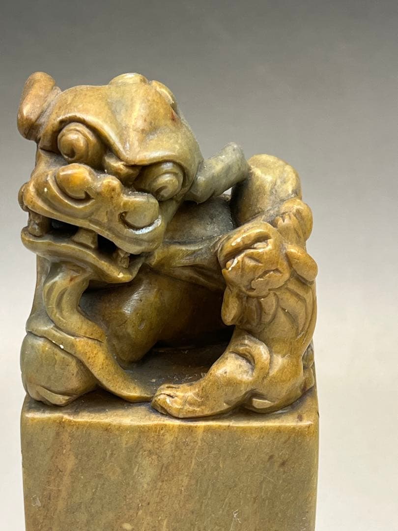 中国 寿山石　獅子彫印材　古印材　2点まとめて　送料込み