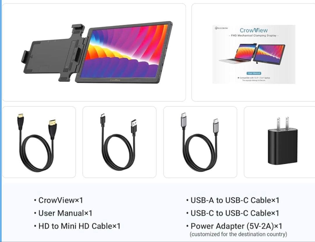 14インチ ノートPC用 拡張モニター ポータブルディスプレイ CrowView