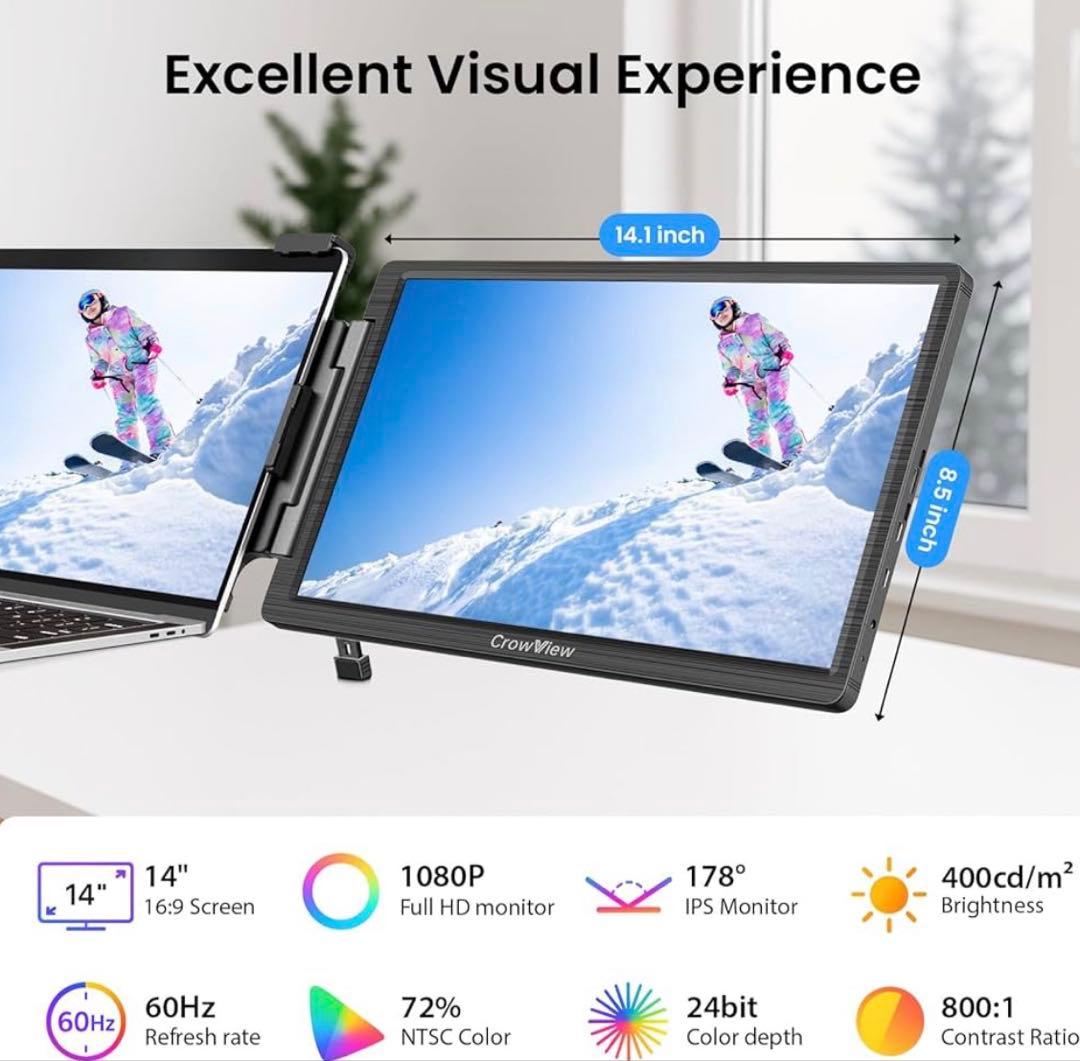 14インチ ノートPC用 拡張モニター ポータブルディスプレイ CrowView