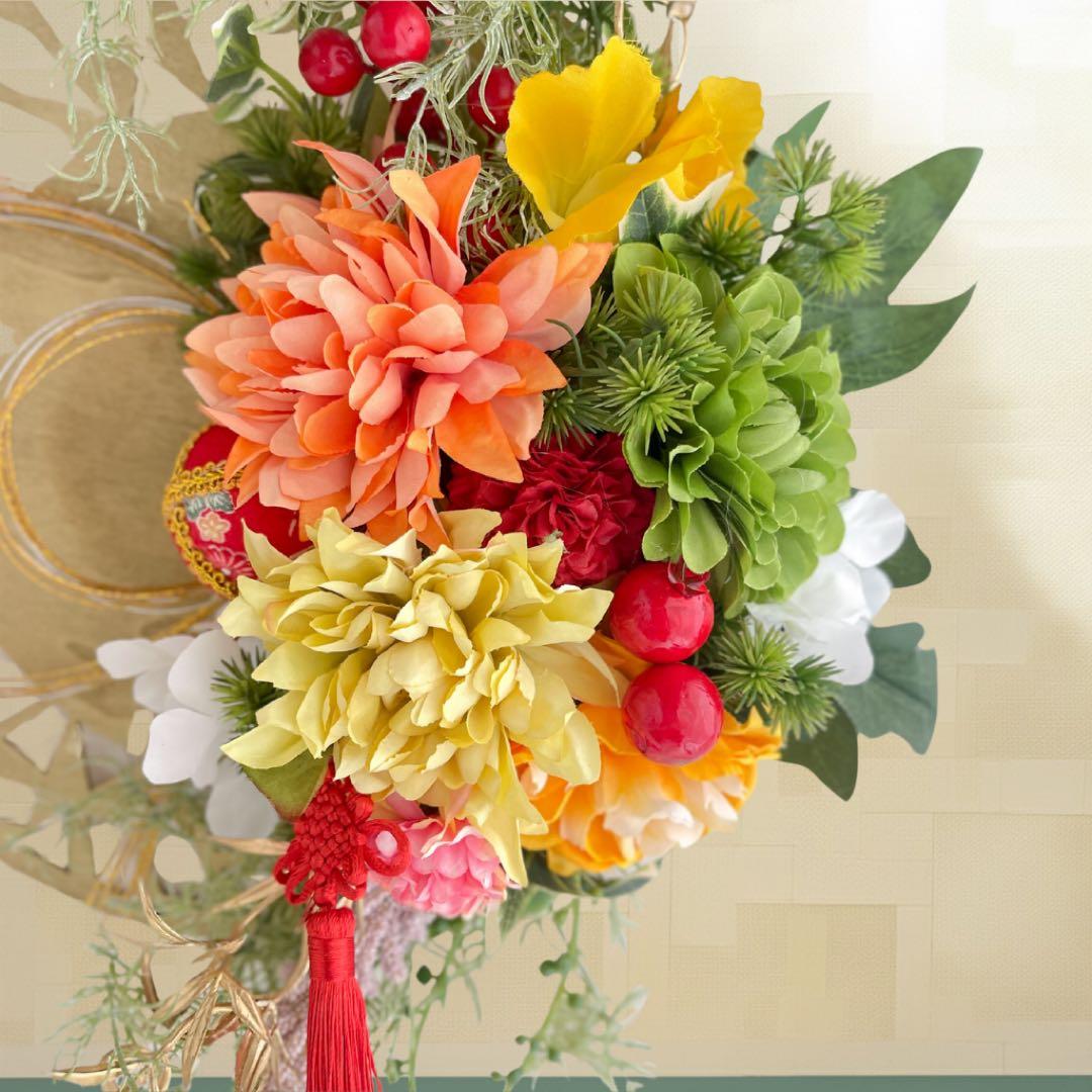 ㉓迎春しめ縄｜和モダン新年飾り｜玄関にも室内にも飾れるアーティフィシャルフラワー